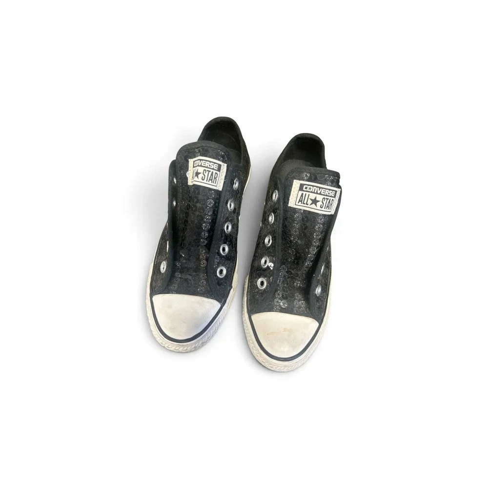 Converse Chuck Taylor All Star Black Sequin Low Top Sneakers 545008F Womens 6
